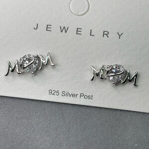 Sterling Silver 'Mom' cz Earrings new on card